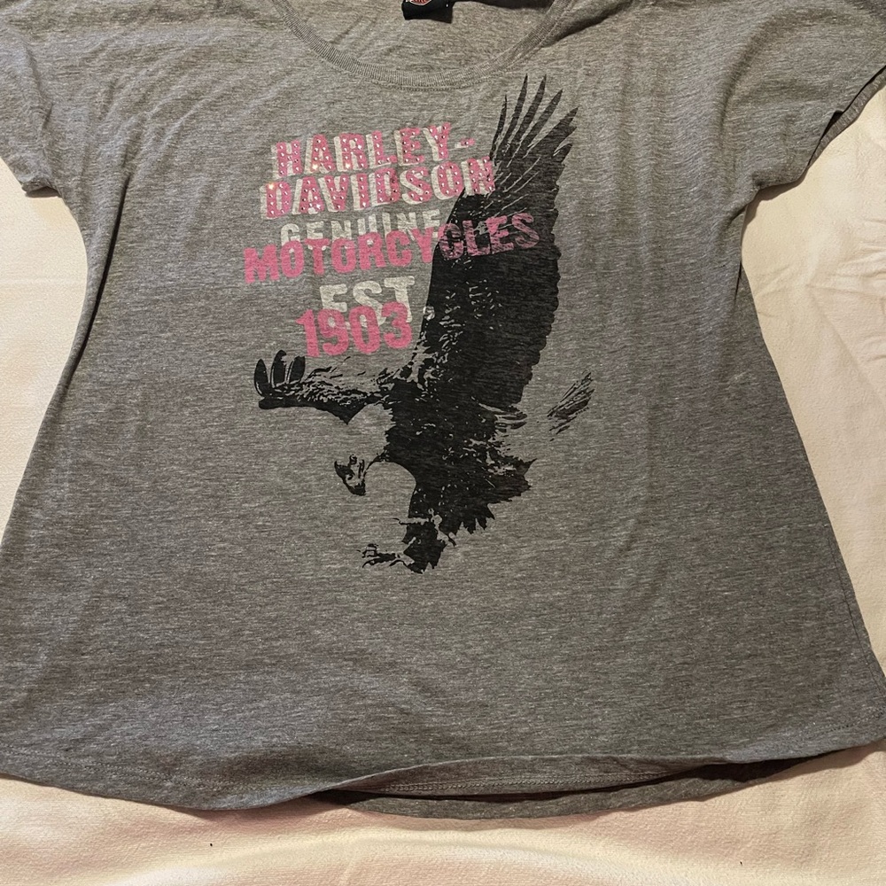 Harley-Davidson Womens Gray Tee with Pink Highlights